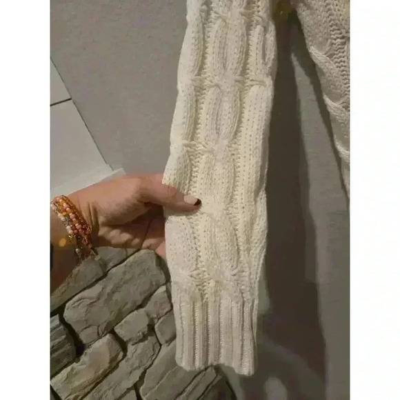 C+D+M Women's Ivory Cable Knit Cardigan Sweater w/ Pockets M Fisherman Old Money - Picture 2 of 11